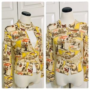 J. Crew Vintage Postcard Pattern Wool Cardigan